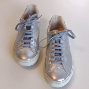 Veja Silver Metallic Lace Up Sneakers